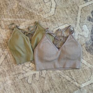 Aerie sage green and lavender sports bras with removable cups